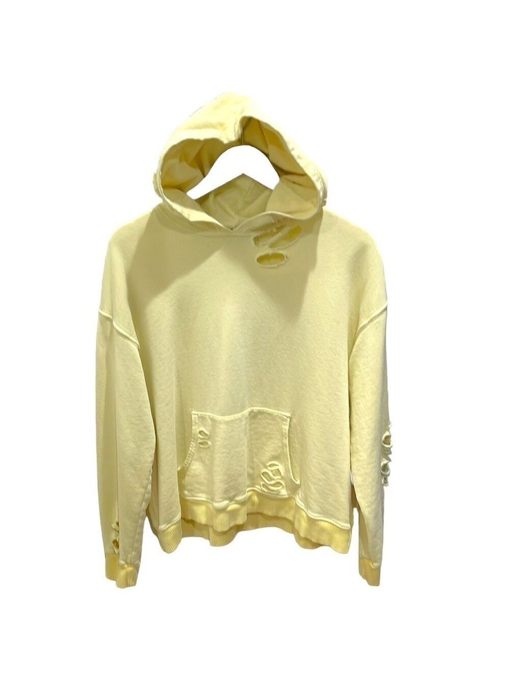 Monrow Oversized Distressed Pullover Hoodie SZ L Yellow
